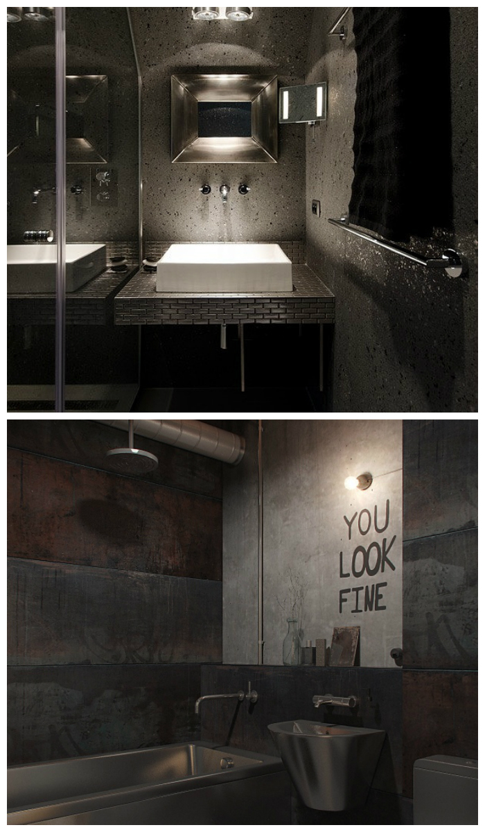 Дизайн ванной комнаты в урбанистическом стиле, фото