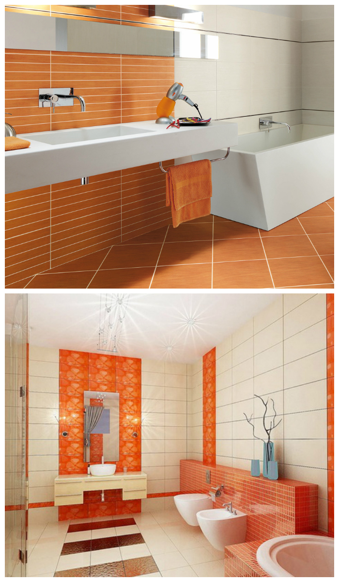 оранжевая плитка в ванной