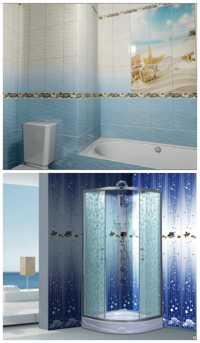 Отделка ванной пластиковыми панелями с фризом | имитацией кафельной плитки