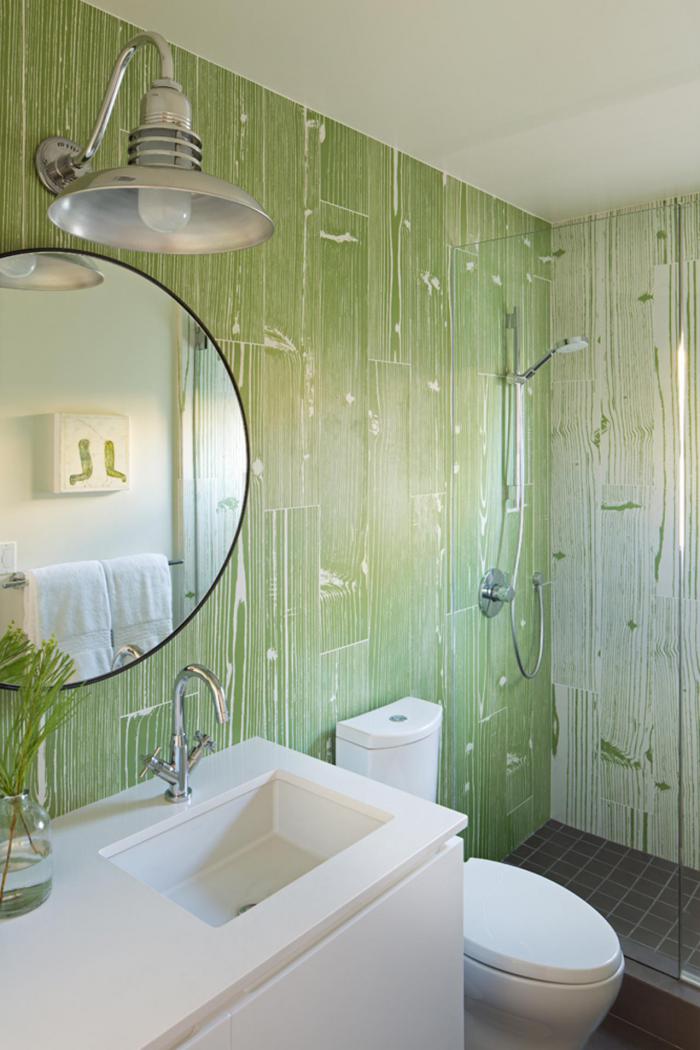 Дизайн ванной в зелёном цвете.